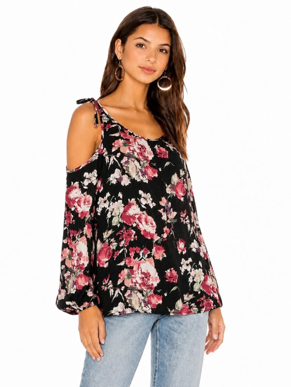 Joie Silk Floral Cold Shoulder Blouse Black Pink Size Small